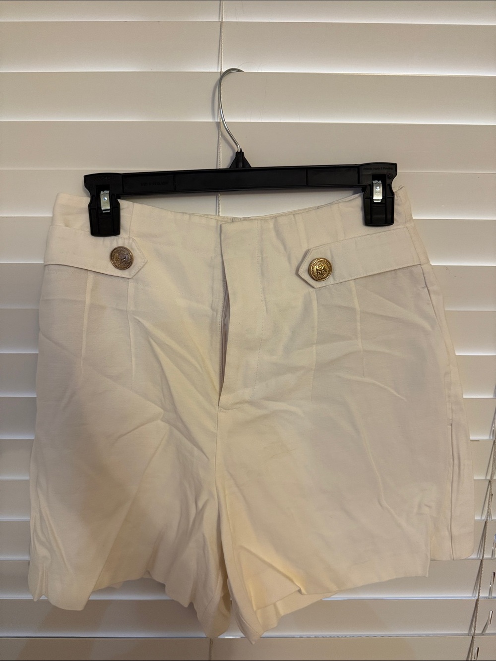 Zara Cream High-Waist Shorts with Gold Buttons